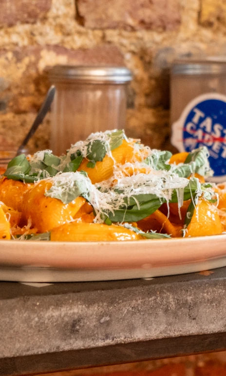 Plated pasta dish - @eatkickfoods Instagram